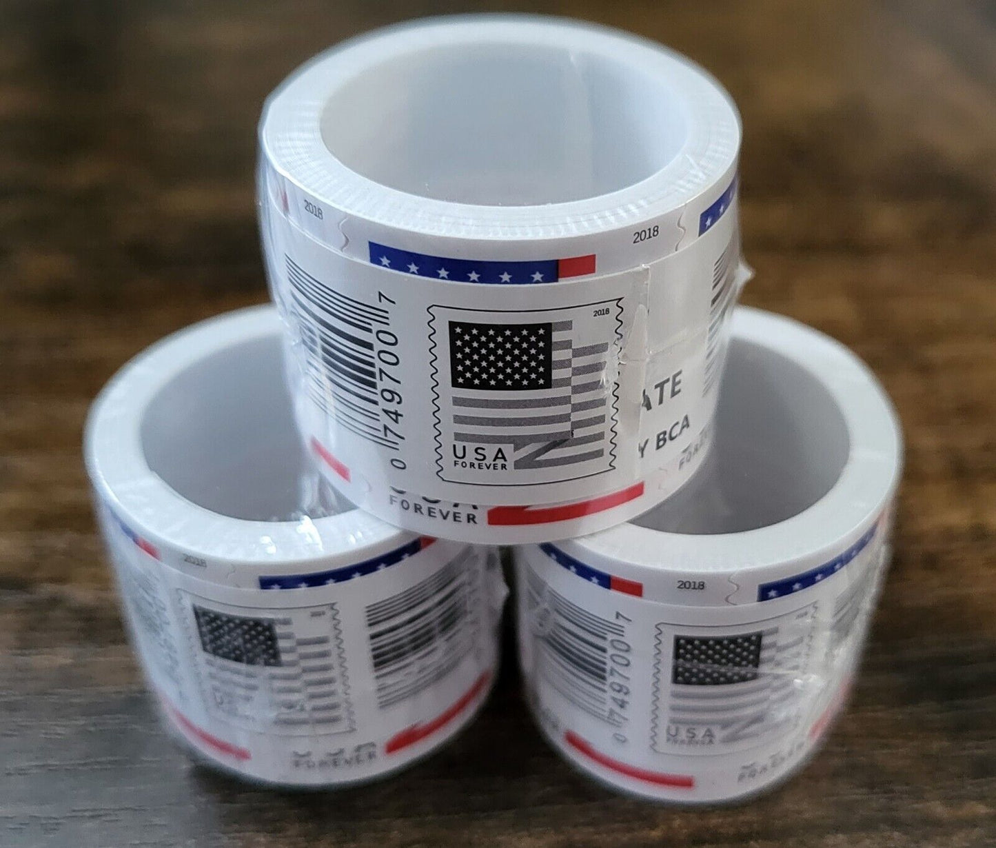 Lot of 300 Rolls Forever First Class Postage Stamps- (300 coils of 100, 30000 stamps total) Flag Designs