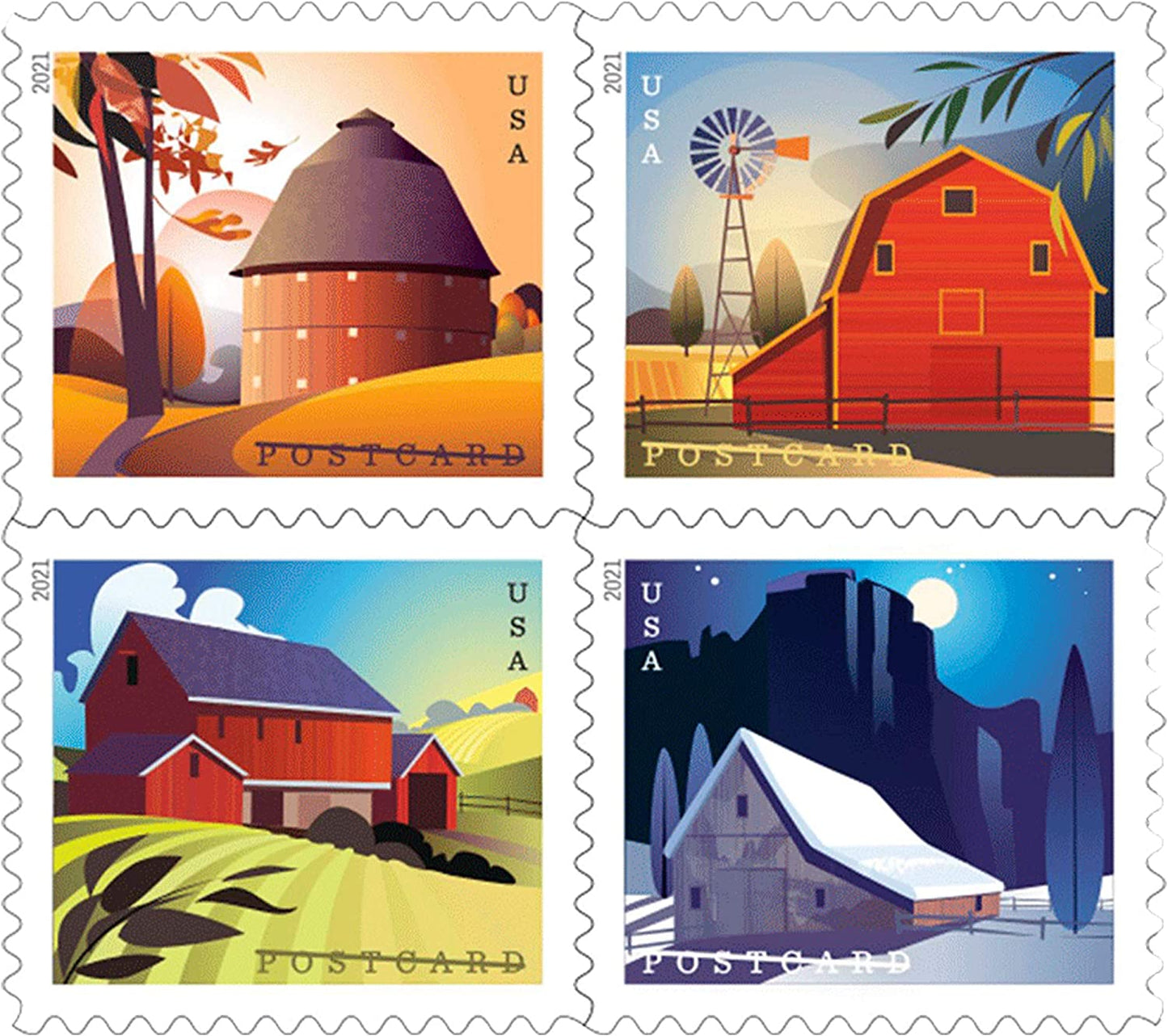 Postcard Stamps Barn Style Sheets of 20 Forever Postage for postcards