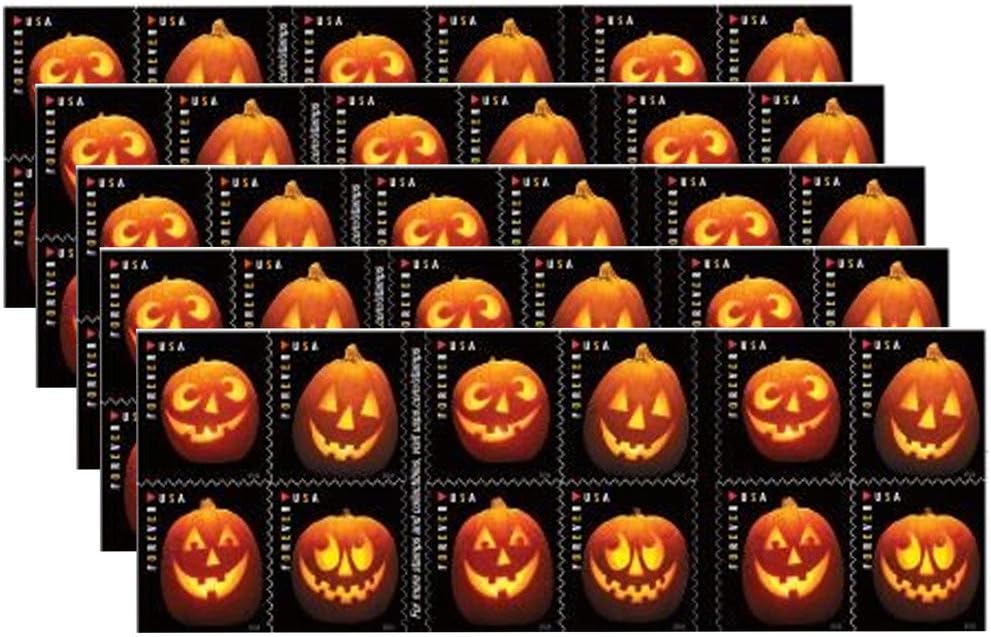 Pumpkins Jack-O-Lantern Halloween themed Forever Stamps books of 20