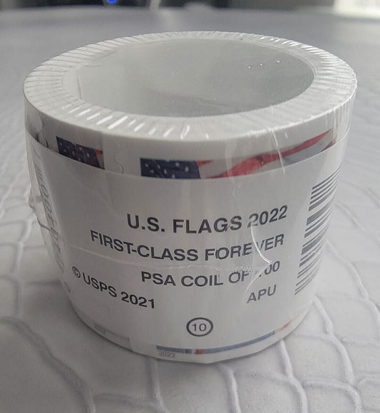 100 Forever Stamps U.S. Flags - Coil of 100 (1 Roll)