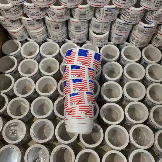 Lot of 100 Rolls of Forever Flag Stamps (100 coils = 10,000 stamps)