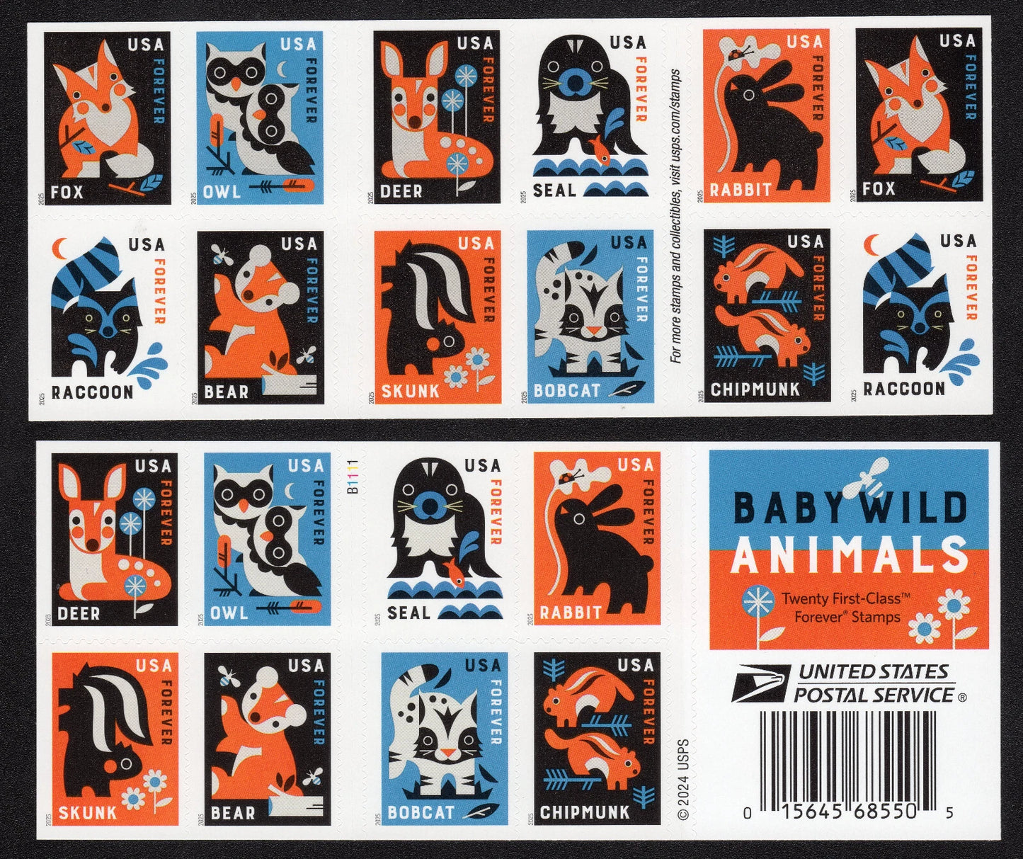 Baby Wild Animals Forever Stamp Booklets of 20
